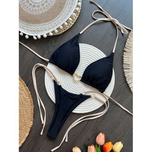 Ruotonsept-Maillot De Bain Deux Pièces Sexy Pour Femme,Bikini Brésilien,Couleur Unie,Col Licou,Triangle,Culotte Tanga