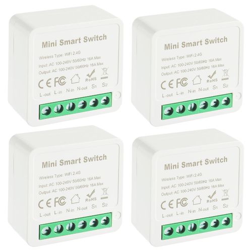 1 voies modules d'interrupteur intelligents,mini module relais DIY,pour Tuya Smart Switch Wifi,compatibles avec Alexa et Google Assistant,conducteur neutre requis (4 Pièce)