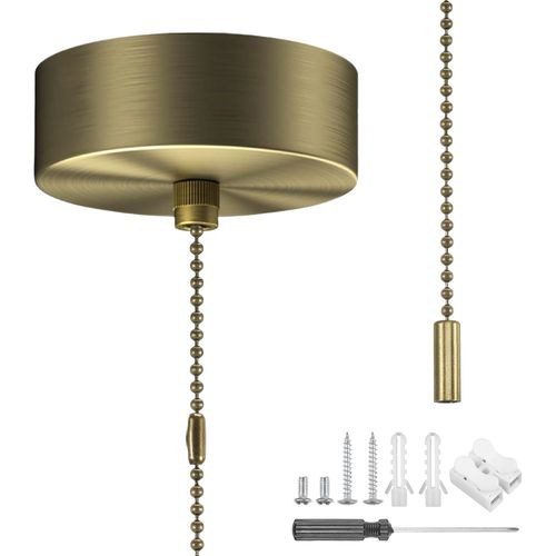 Interrupteur à tirette chromé pour salle de bain avec jeu de chaînes et outil de montage pour accessoires de salle de bain - Cylindre rond bronze