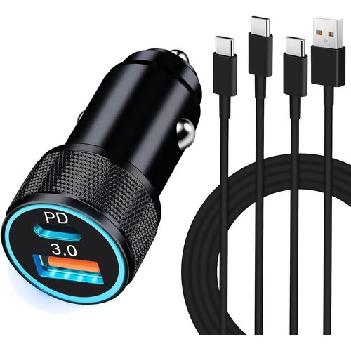 Shiba-38w Chargeur Voiture Et Type-C Câbles, Prise Allume Cigare Usb C Rapide 2 Ports (Pd/Qc) Et 2x Câbles, Adaptateur Secteur 12v[1