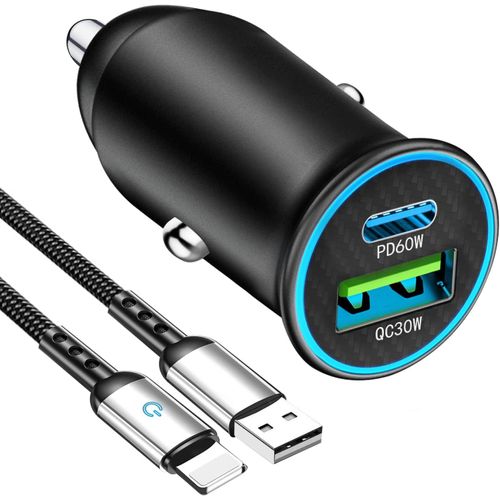 Shiba-Chargeur Allume Cigare Usb,[60w Pd & 30w Qc 3.0] Usb Allume Cigare, Rapide Chargeur Voiture Prise Allume Cigare Usb Avec Lig[2