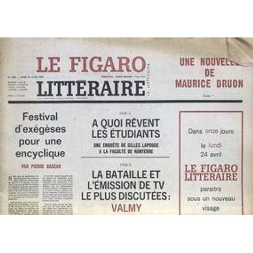 Figaro Litteraire (Le) N° 1095 Du 13/04/1967