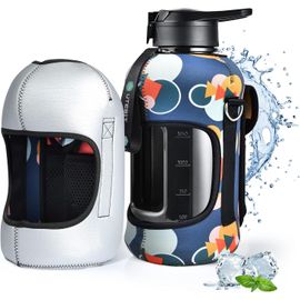 Shiba-Gourde Sport 2.2l Avec Paille, Grande Bouteille D'eau Réutilisable Gourde Motivation Avec Manchon Isotherme Pour Randonnée F[3