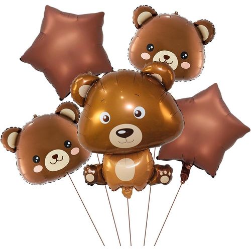 5 Pcs Bear Foil Balloons, Cute Foil Bear Head Balloons, Bear Shape Balloons, Bear Brown Helium Balloons For Party Decoration (Ballons À L'Hélium En Forme D'Ours) Pour La Décoration De La Fêt[H1308]