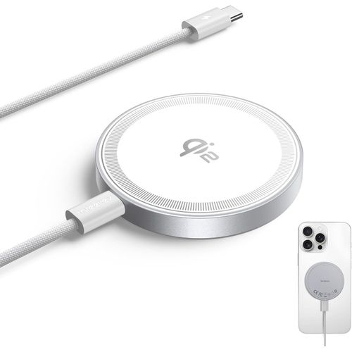 Huag-Chargeur Induction, Qi2 15w Pour Magsafe Chargeur, Tapis De Charge Rapide Pour Iphone 16 Pro Max/15/14/13/12, Samsung S25 Ultra, Chargeur Magnétique Avec Câble Usb-C De 5 Pieds (Blanc)