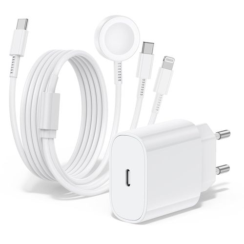 Huag-Chargeur Pour Apple Watch, Chargeur Rapide Magnétique 20w Pour Apple Iwatch, Câble Original 3 En 1 Multi-Charge (2m) Compatible Avec Les Séries De Montres Ultra 2/Se/10/9/8/7/6/5,Iphone 16/15/14