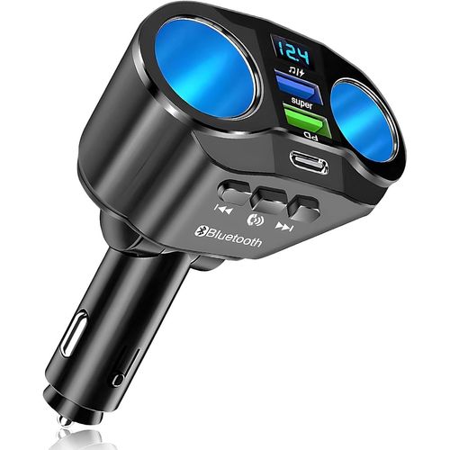 Huag-Adaptateur Allume-Cigare Lecteur Bluetooth Chargeur De Voiture Usb C Chargeur De Voiture Double Port Usb Chargeur Adaptateur Voiture Récepteur Radio Sans Fil Écran Led Pour Téléphone Charge Télé