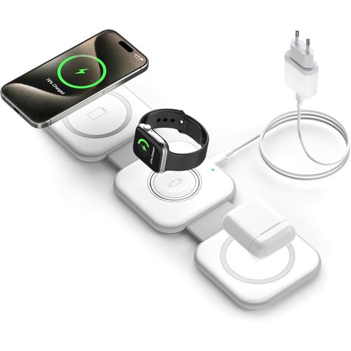 Huag-Chargeur Induction Sans Fil - 3 En 1 Pliable Station De Charge Magsafe Replacement For Iphone 16/15/14/13/12/11/Pro/Max/Plus, Watch Ultra 10/9/8, Earbuds Pro 4/3, Avec Prise 20w Et Cable 1m