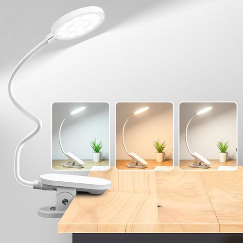 HUAG-Lampe Pince 32 LED Lampe Bureau Pince Rechargeable Lampe Pince pour Lit Lampe Flexible Chevet Pince avec 3 Modes d¿Éclairage et Dimmable Luminosité Lampe Lecture Enfant Pour Lire Étude