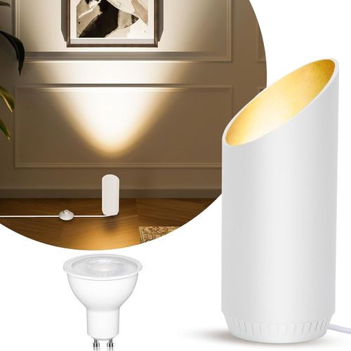 Huag-Led Sol Spot ¿ 6w Lampe De Sol Pour Intérieur, Noir, 3000k Blanc Chaud, Avec Ampoule Gu10 Led 500lm, Spot Avec Interrupteur Pied (Blanc, 1 Paquet)