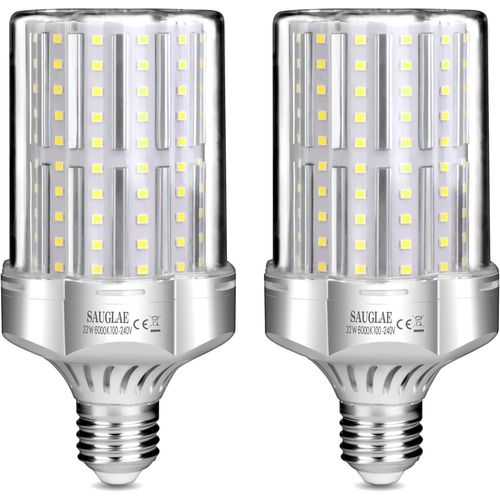 Huag-Ampoules Led 32w, Équivalent 260w Ampoule Incandescente, 3600lm, 6000k Blanc Froid, Ampoules À E27 Vis Edison, 2 Pièces
