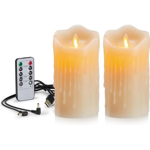 Huag-Bougie Led, Lot De 2, Rechargeable Bougie Led, Avec Usb Chargeur Cable, Bougies Led Flamme Vacillante, Usb Bougie Avec Télécommande, Pour Noël, Halloween, Mariage, Fête Décorations-15cm