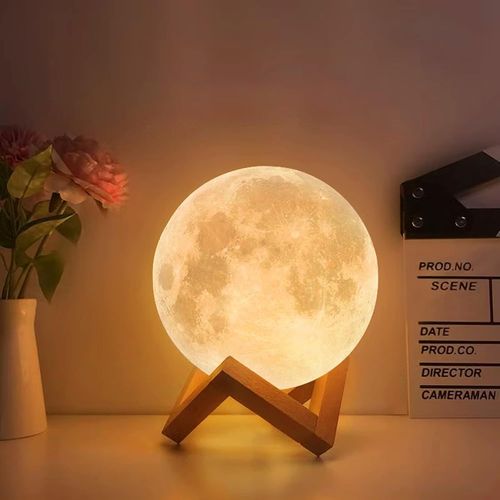 Huag-Lampe Lune 15cm 16 Couleurs Avec Chargeur, Veilleuse Led Lune 3d, Moon Lamp Usb Rechargeable Interrupteur Tactile Télécommande, Lampe De Chevet De Décoration Pour Chambre Salon Café Cadeau