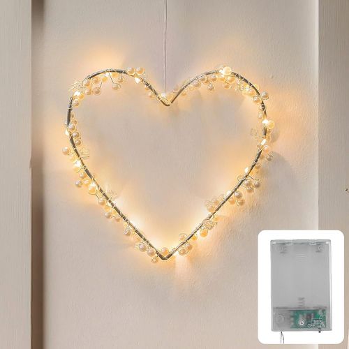 Huag-Cozyhome Guirlande Lumineuse Intérieur Coeur - 20 Led Blanc Chaud Guirlande Led Fenetre I Minuterie À Piles I Guirlande Lumineuse Chambre I Guirlandes Lumineuses Interieur I Fairy Lights Decorat