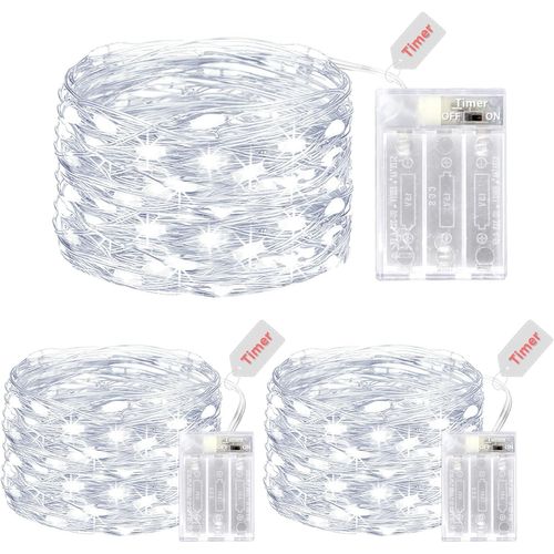 Huag-Timing Guirlande Led À Pile[Lot De 3], 5m 50led Guirlandes Lumineuse Intérieur, Étanche Guirlande Lumineuse À Pile Pour Décor Noël Mariage Anniversaire Fête Chambre Jardin Extérieur Blanc Froid