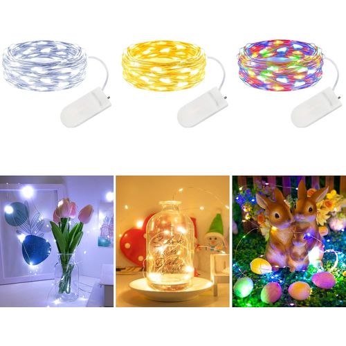 HUAG-Lot de 3 guirlandes lumineuses micro LED - 2 m - Fil argenté - Étanche - Pour fête, Noël, Halloween, décoration de bouteille (blanc chaud + blanc froid + multicolore)