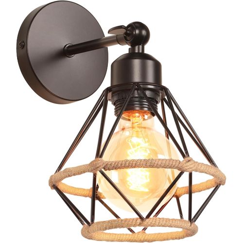 HUAG-Applique Murale Industrielle Vintage Plafonnier Luminaire Interieur en Métal et Chanvre Corde Lampe Murale 16cm Rétro Réglable Design pour Cuisine Salon Chambre