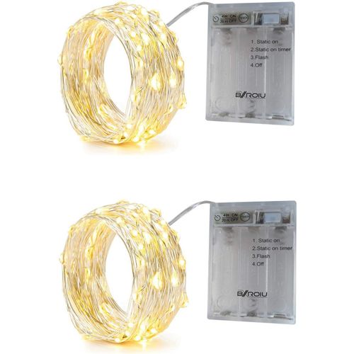 HUAG-Guirlande Lumineuse à Pile Fil d'argent avec minuterie,3 Mode idéal pour les fêtes de Noël, le mariage, la fête, et le décor de votre chambre et jardin (Blanc Chaud, 2 Pack 5 Mètres)