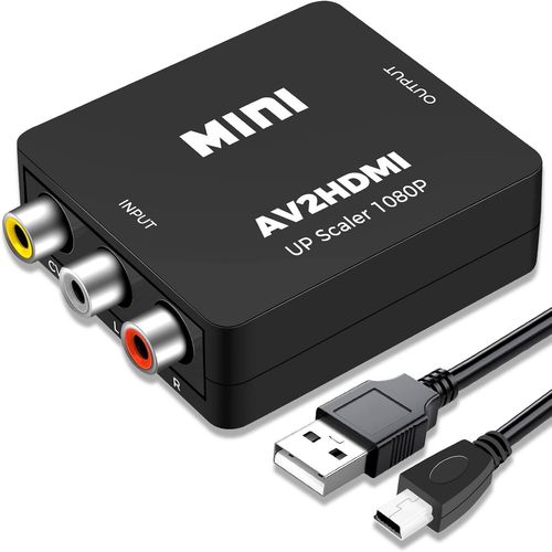 HUAG-Convertisseur RCA vers HDMI, Adaptateur AV vers HDMI, Convertisseur Vidéo Audio Composite RCA 1080P CVBS avec Câble D'alimentation USB pour Caméra/PS2/SNES/VHS/Xbox/PS4/TV/DVD/Wii/Supportant PAL