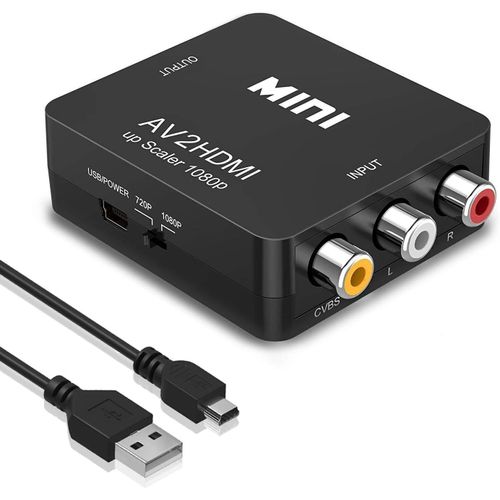 Huag-Adaptateur Rca Vers Hdmi Convertisseur Av En Hdmi, 3rca Composite Av Vers Hdmi Convertisseur Prise En Charge 1080p Avec Av Câble Et Usb Câble Pour Pc/Xbox/Ps4/Ps3/Tv/Stb/Vhs/Dvd/Camera/Wii