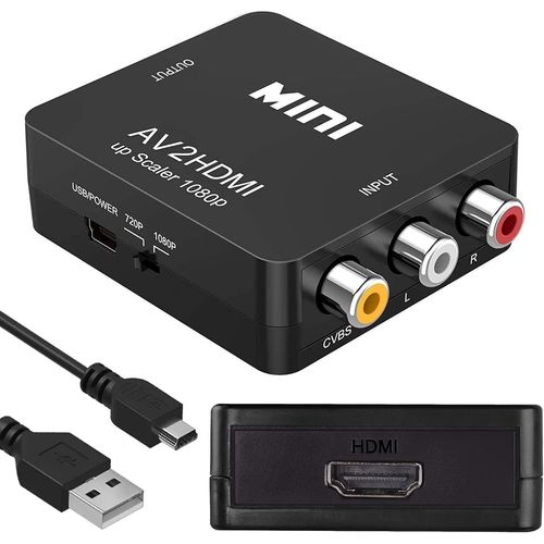 HUAG-Convertisseur RCA vers HDMI, AV vers HDMI, 1080p RCA composite CVBS vidéo audio vers HDMI, adaptateur convertisseur compatible PAL/NTSC pour TV, PC, VHS, VCR, DVD ¿ Noir