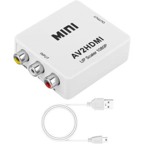 HUAG-Adaptateur HDMI RCA vers HDMI, Prise en Charge 1080P 60 Hz avec câble USB-C, Adaptateur RCA vers HDMI pour Wii/PS2/PS3/PC/Xbox/SNES/N64/STB/VHS/VCR/DVD/appareil Photo (Blanc)