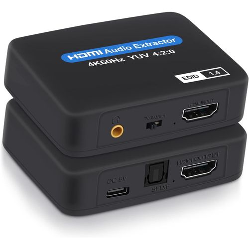 HUAG-Extracteur audio HDMI, 4 K @ 60 Hz HDMI vers HDMI + optique Toslink SPDIF + sortie audio 3,5 mm, adaptateur convertisseur audio HDMI, prise en charge 1080P 3D pour Fire Stick, Xbox Laptop