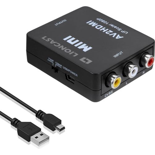 Huag-Adaptateur Rca Vers Hdmi | Av 2 Hdmi Convertisseur Av Vers Hdmi Support 1080p Avec Câble De Charge Usb Housse De Protection Pour Pc/Nintendo/Xbox/Ps4/Ps3/Tv/Stb/Vhs/Vcr/Appareil Photo/Dvd