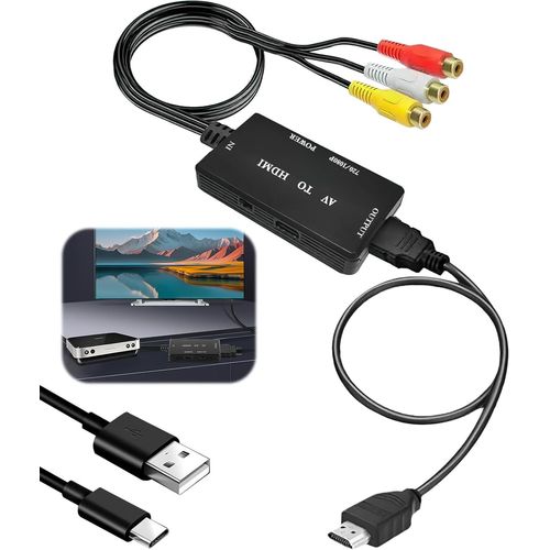 HUAG-Convertisseur RCA femelle vers HDMI pour PC ordinateur portable composite CVBS vidéo audio pour visionner sur téléviseurs HD, prend en charge PAL/NTSC 720P/1080P 60Hz AV vers HDMI Adaptateur pou