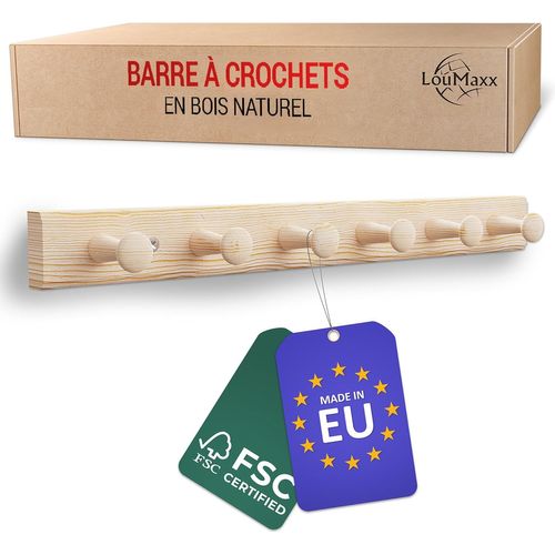 HUAG-Porte Manteau Mural en Bois de Pin avec 6 Crochets, Patère Murale pour Enfants - Porte-Manteau en Bois de Pin Non Traité.
