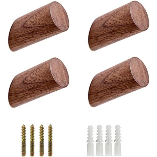 HUAG-Porte Manteau Mural en Bois de Noyer Massif - 4 Pièces Crochet Naturel - Patère Murale Minimaliste pour Chambre, Salon, Cuisine - Décoration