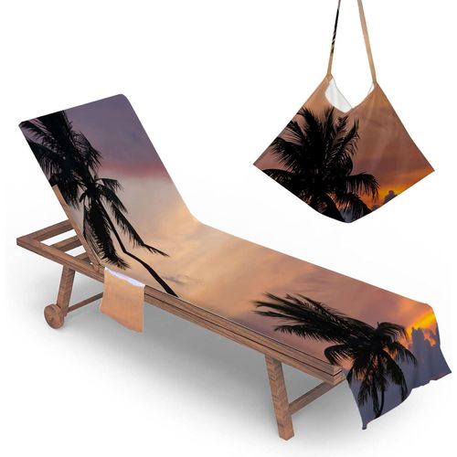 HUAG-Housse de Chaise de Plage 3D Couverture de Serviette de Chaise Longue avec Poche Housse de Serviette de Chaise Longue en Microfibre pour Piscine, Bain de Soleil (75x210cm,Palmier)