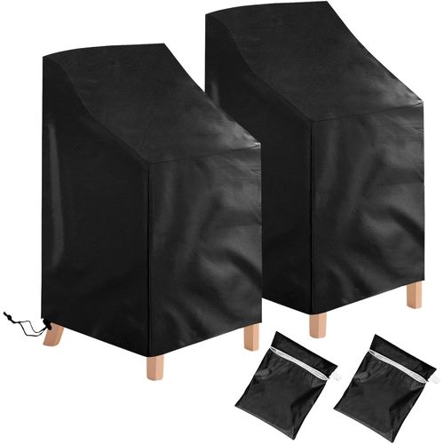 HUAG-Lot de 2 housses de protection pour chaises de jardin - Imperméables, coupe-vent, résistantes aux UV - En polyester Oxford - Pour chaises empilables - Pour jusqu'à 6 chaises