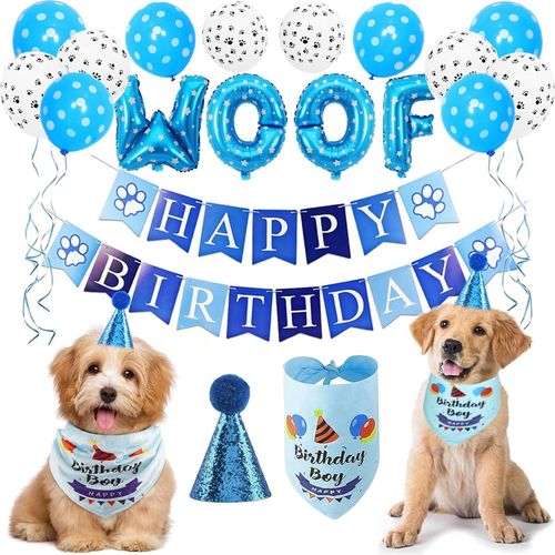 Décorations De Fête D'anniversaire Pour Chien, Kit De Fête D'anniversaire Pour Animaux De Compagnie,Anniversaire Fête Décor Ballons Pour Célébrer L'anniversaire Du Chien Avec Bannière (Bleu)[H1428]