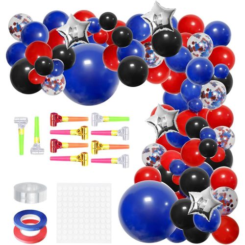 80 Pièces Ballons Ronds, 4 Pièces Étoiles, 10 Pièces Small Dragon Whistle, 2 Rouleaux De Rubans, Autocollant De Colle De 1 Morceau, Chaîne De 1 Morceau, Jeu De Décoration De Fête D'Anniversa[H1050]