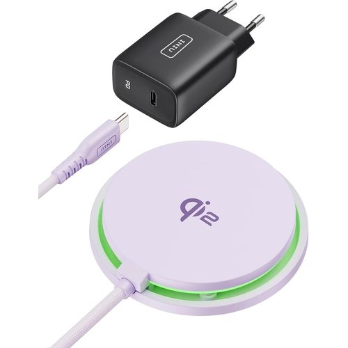 Chargeur Induction Iphone Violet Clair,15w Chargeur Rapide Certifié Qi2 Compatible Magsafe,Chargeur Sans Fil Pour Iphone 16 Pro 15 14 13 12 Plus,Avec Câble Usb-C Et Adaptateur Inclus