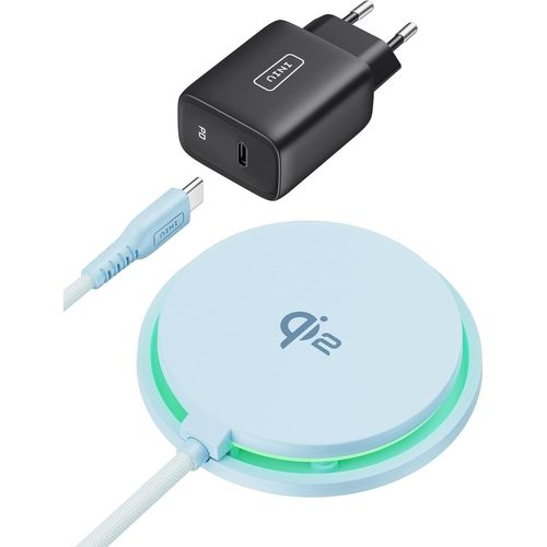 Chargeur Induction Iphone Bleu Clair,15w Chargeur Rapide Certifié Qi2 Compatible Magsafe,Chargeur Sans Fil Pour Iphone 16 Pro 15 14 13 12 Plus,Avec Câble Usb-C Et Adaptateur Inclus