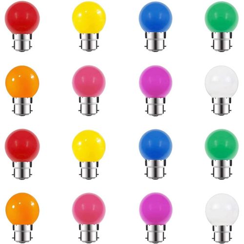 Ampoule Couleur Led B22, 200lm, G45 2w Led Lampe Décorative Halloween, Noël, Fête, Multicolore, Couleurs Mixtes Rouge/Jaune/Bleu/Vert/Violet/Orange/Rose/Blanc Chaud, Lot De 16[Den5283341]