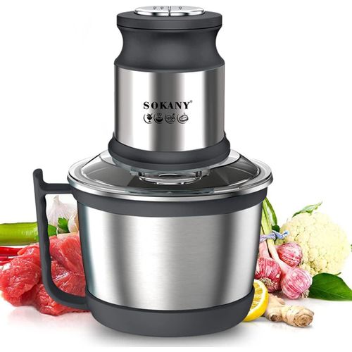 Hachoir Électrique Mini Hachoir A Viande Electrique Avec Bol Acier Inox, Robot Mixeur Petit Avec 2 Niveaux De Vitesse Et 4 Lames En Inox (Sk-7027, 800W, 3L)[MIN5280253]