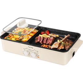 Appareil A Fondue Chinoise Hot Pot Et Barbecue Electrique 220V Hotpot Électrique Barbecue Coréen De Table Interieur Sans Fumée (Grande)[MIN5280064]
