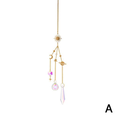 Attrape-soleil lune et soleil, cristal, arc-en-ciel, jardin, fenêtre, vitrail or, prisme, pendentif, décoration, Z8J5