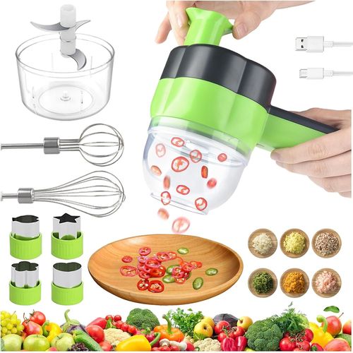 4 En 1 Hachoir À Ail Électrique Mini Hachoir Électrique À Chargement Usb Ensemble De Coupe-Légumes Electrique Portable Petit Robot De Cuisine Pour Gingembre, Piment, Fruits, Viande[MIN5282079]