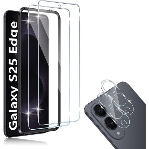 Compatible Avec Samsung Galaxy S25 Edge 2 Pièces Verre Trempé + 2 Pièces Caméra Arrière Protecteur, 9h Dureté Hd Sans Bulles Anti-Huile Protection Décran + Caméra Arrière Protecteu[Compatible5602]