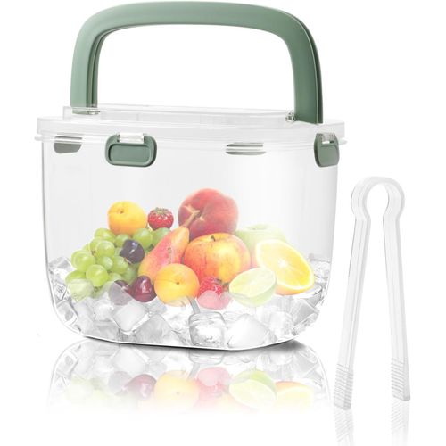Seau A Glacon Portable,6,7l Seau A Champagne Avec Couvercle & Poignée Pour Le Camping En Plein Air,Grand Bac A Glacon En Plastique Transparent Pour Les Fêtes,Bière,Bar À Cocktails (Vert)
