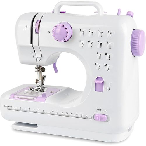 Machine à Coudre électronique,Mini Machine à Coudre Portable,avec 12 Points différents et Pédale,Semi-automatique,Fils doubles-Aiguille unique-Machine à tête unique,Modèle 505