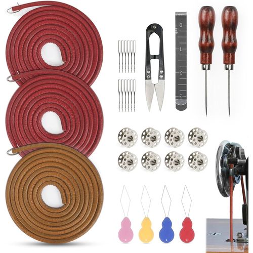 Ceinture De Machine À Coudre À Pédale 3 Pièces,Ceintures À Pédale À Coudre De 183cm En Cuir De Remplacement Avec Crochet Pour Machine À Coudre Singer/Jones Total 31 Pcs Accessoires