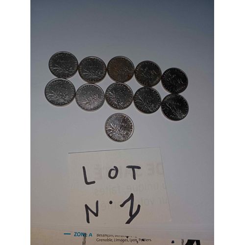 Lot De 11 Pieces De 1 Franc Francaise Annee 1960 / 69/70/74/75/76/77/78/91/92/ 1999 Lot N° 1