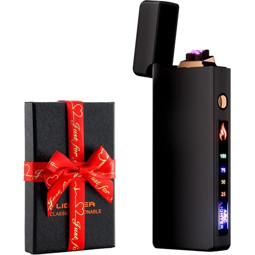 Personnalisé Briquet Électrique Indicateur de Batterie Briquet USB Plasma Rechargeable Coupe-Vent & sans Flamme,Briquet Double Arc avec Indicateur de Batterie pour Bougies/Grill (Noir)