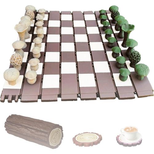 Jeu D'échecs Magnétique En Forme De Champignon Forestier, Jeu D'échecs En Forme De Bûche Et De Champignon, Dames Forgecore, Échiquier Et Pièce, Jeu D'échecs En Bois Imprimé En 3d, Jeu De Dames En