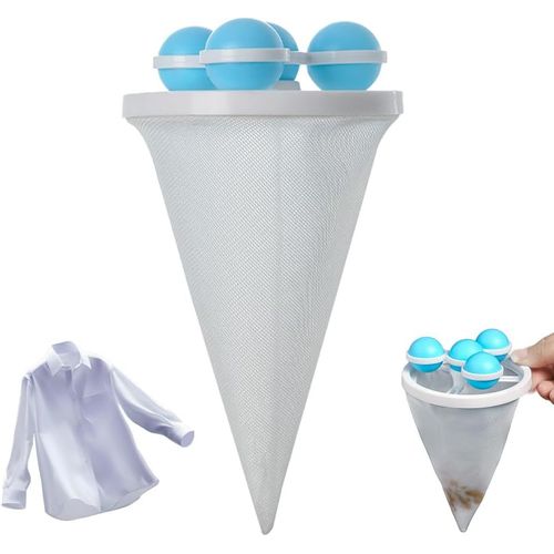 Filtre à poils flottant, filtre à peluches pour tuyau de machine à laver (2025), sac en maille pour le nettoyage des poils de chien et de chat (2, bleu)